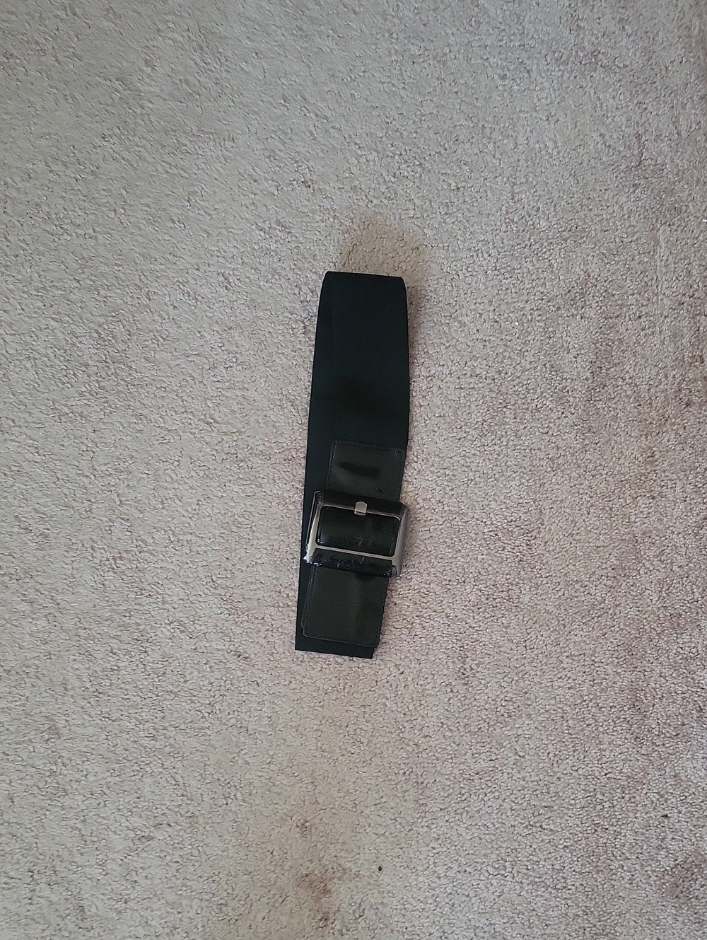 Wide Black Elastic Belt with Silver Buckle